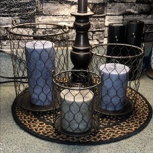 Set of 3 rustic Wire Candle Holders with Gray Candles